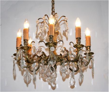 French Brass and Crystal Chandelier