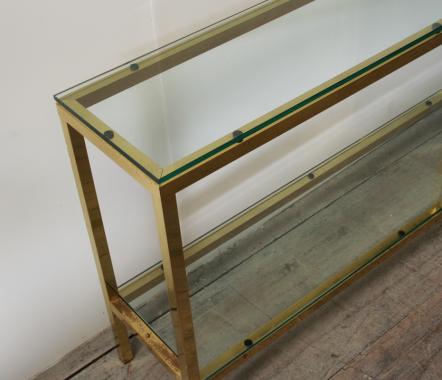 A Chic 1970's Brass and Glass Console Table
