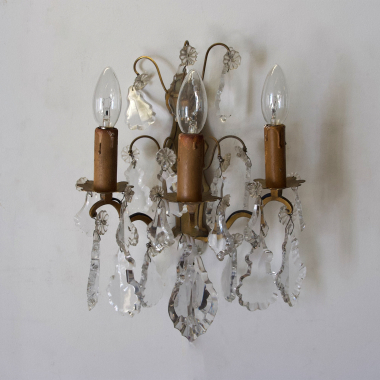 Pair Of French Brass And Crystal Sconces