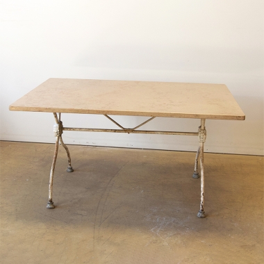 French 1940's Wrought Iron And Marble Coffee Table