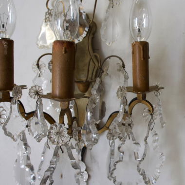 Pair Of French Brass And Crystal Sconces