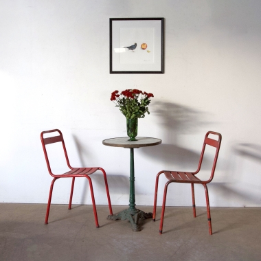 French, Wrought Iron And Marble Bistro Table