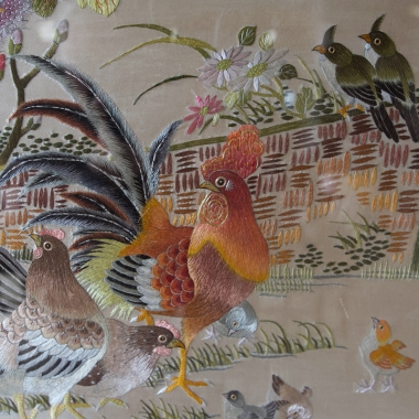 Large Mid Century Oriental Embroidery