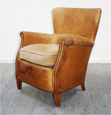 French 1940's Leather Club Chairs