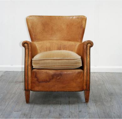 French 1940's Leather Club Chairs