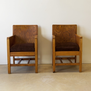 Pair Of Brutalist Style Oak Armchairs