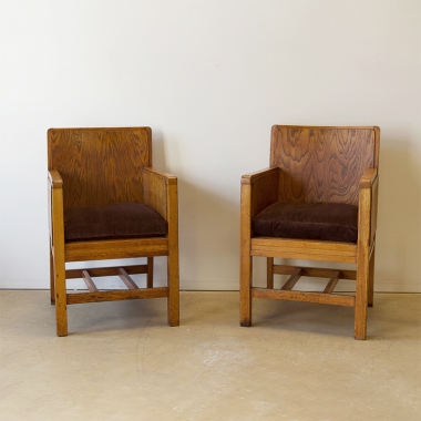Pair Of Brutalist Style Oak Armchairs