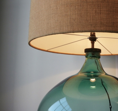 Beautiful Turquoise Glass Bottle Lamp