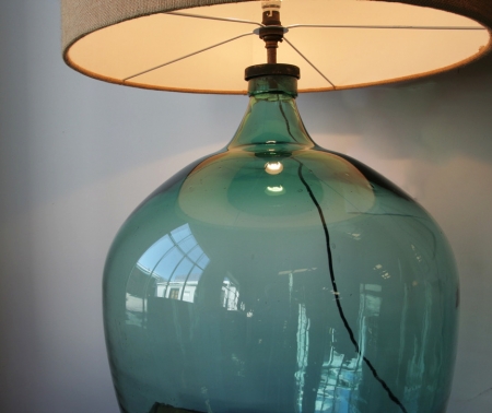Beautiful Turquoise Glass Bottle Lamp
