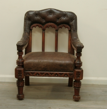 Renaissance Revival Leather Armchair
