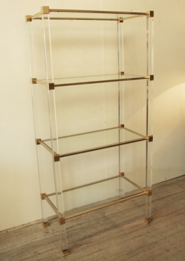French 1960's Lucite, Glass And Brass Shelves