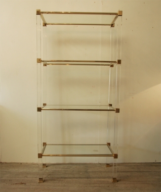 French 1960's Lucite, Glass And Brass Shelves