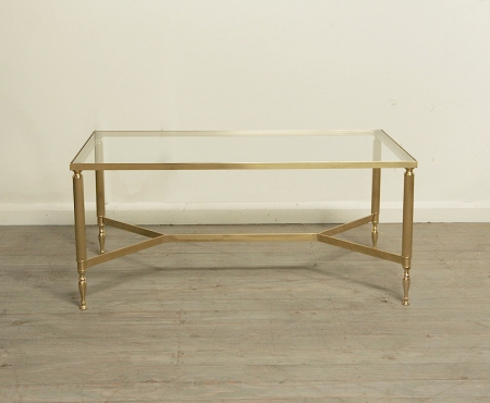20 th Century Neoclassical Brass and Glass Coffee Table