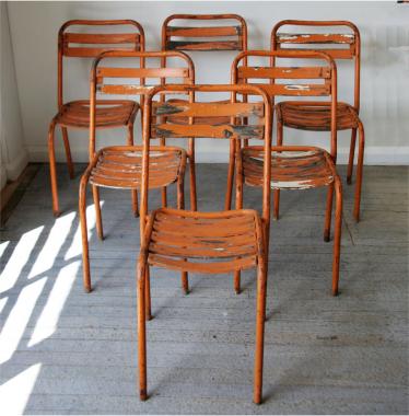 Set of Six French Industrial Garden Chairs 