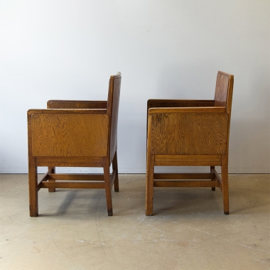 Pair Of Brutalist Style Oak Armchairs