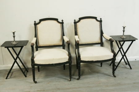 Pair Of Louis 16 Style Ebonised Fauteuils