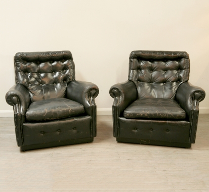 Pair Of Spanish Leather Club Chairs