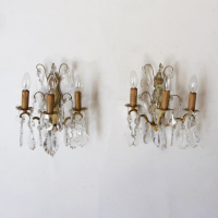 Pair Of French Brass And Crystal Sconces