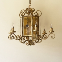 Spanish Revival Wrought Iron Chandelier